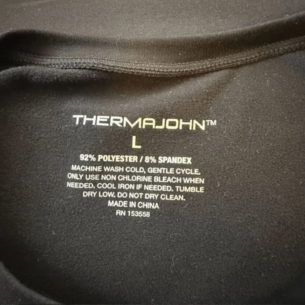 Thermajohn Men's Crew Neck Long‎ Sleeve Under T Shirt Black Size Large